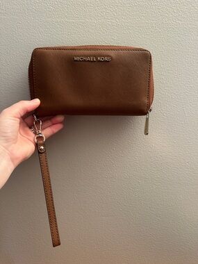 Michael Kors Brown Saffiano Leather Wristlet with Strap